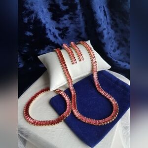 Swarovski Elements Gold Dark Pink Emerald-cut Baguette Tennis Bracelet NEW